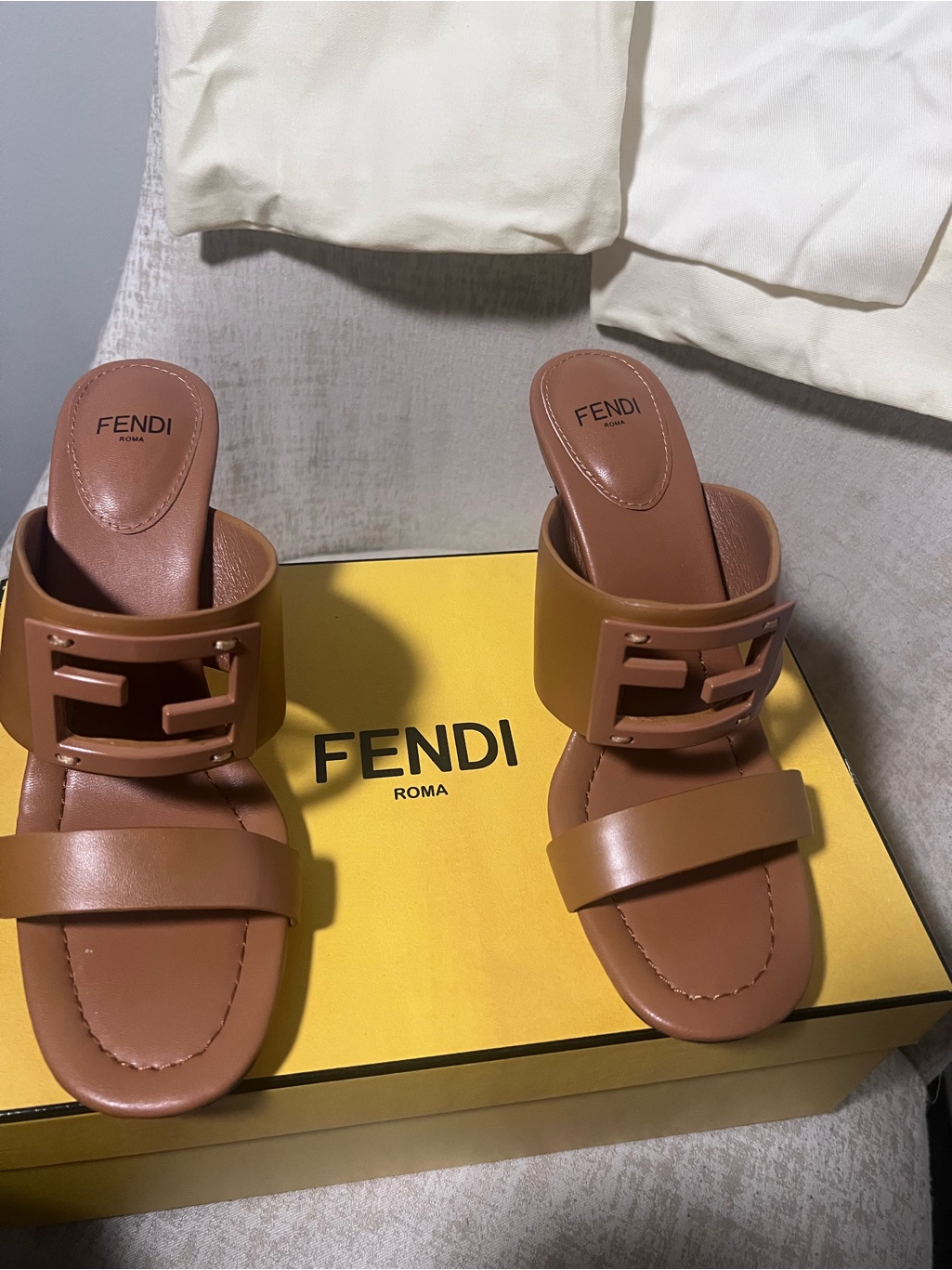 Excellent Condition|Cognac Ff Heeled Sandals - Size 38